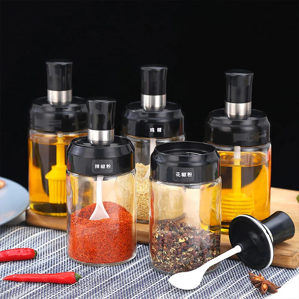 Kitchen Condiment Jar  Glass  Bottles With Spoon