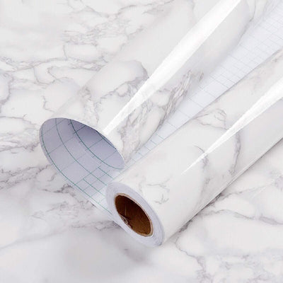 (Pack of 5) Self Adhesive White Marble Sheet for Kitchen
