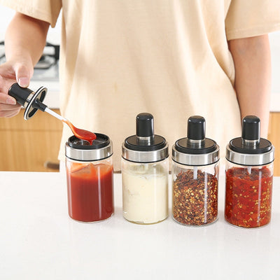 Kitchen Condiment Jar  Glass  Bottles With Spoon