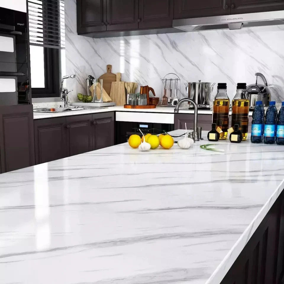 (Pack of 5) Self Adhesive White Marble Sheet for Kitchen
