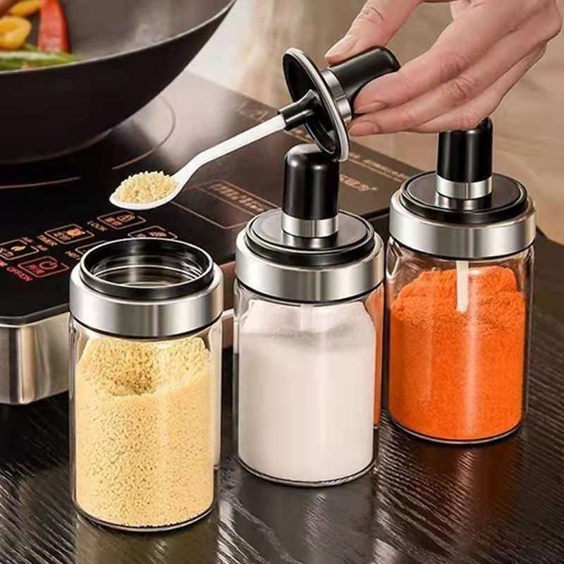 Kitchen Condiment Jar  Glass  Bottles With Spoon