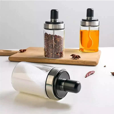 Kitchen Condiment Jar  Glass  Bottles With Spoon