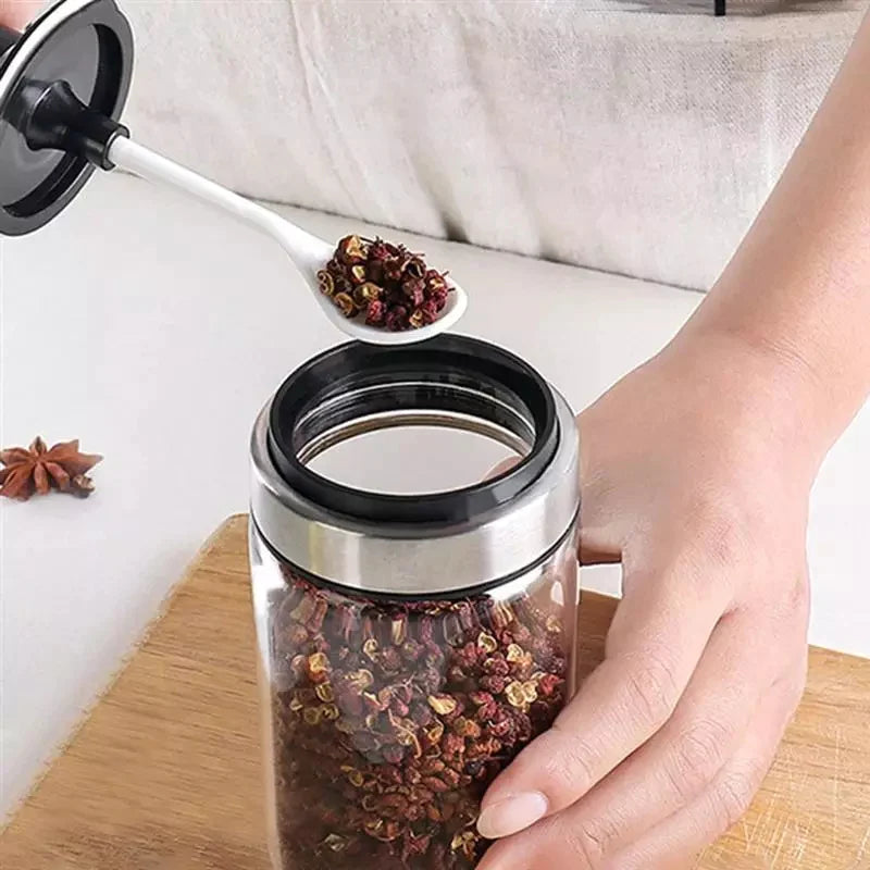 Kitchen Condiment Jar  Glass  Bottles With Spoon