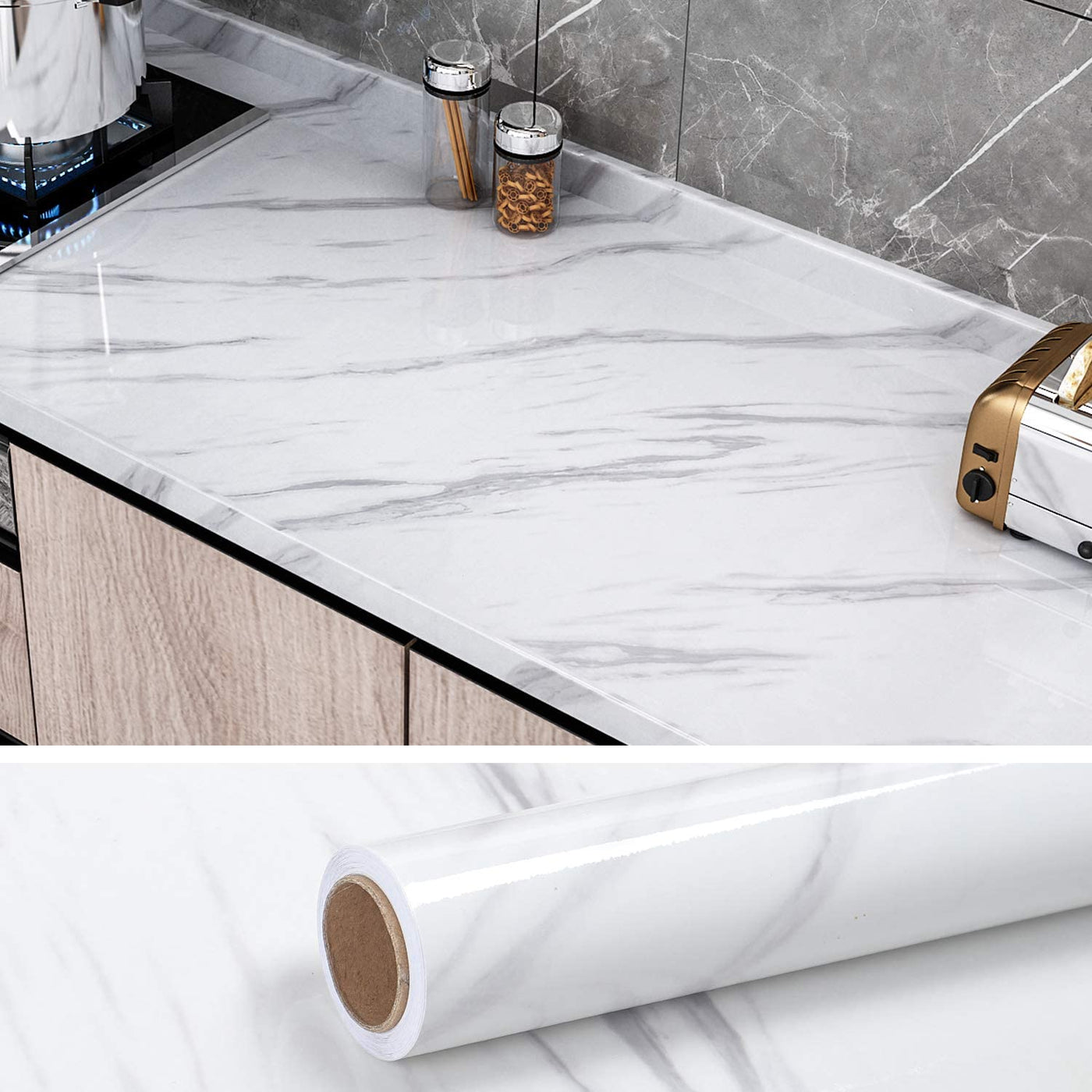 (Pack of 5) Self Adhesive White Marble Sheet for Kitchen