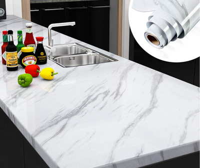 (Pack of 5) Self Adhesive White Marble Sheet for Kitchen